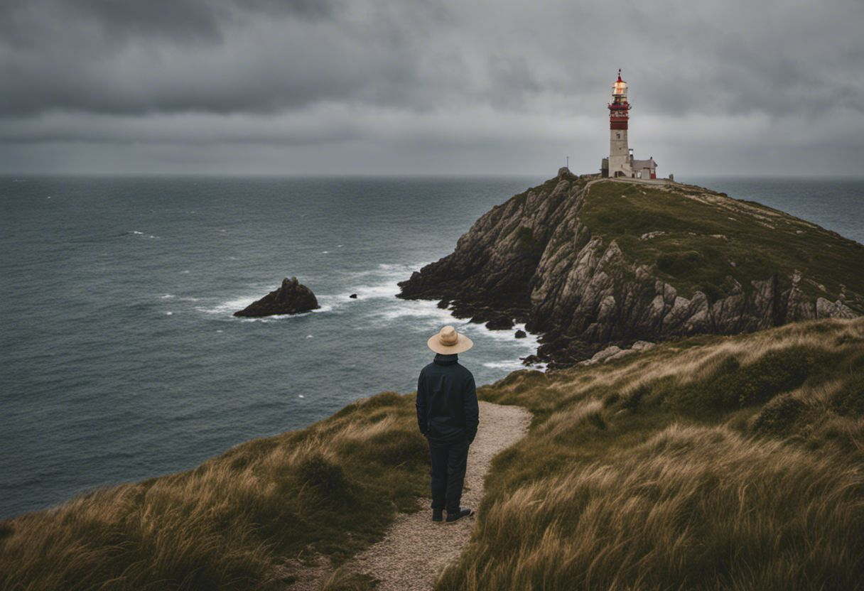 5 Image focalisée sur une personne devant un phare en Bretagne