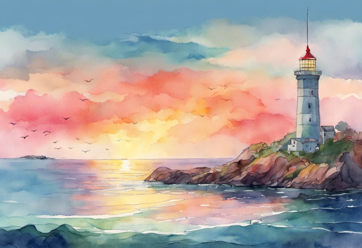 Lighthouse en aquarelle sur une côte bretonne