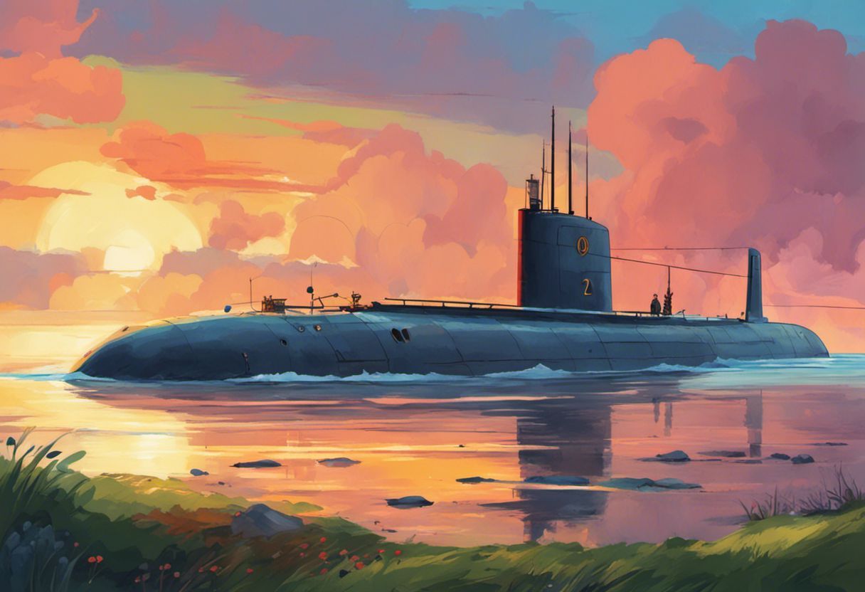Illustration colorée d'un sous-marin russe en Bretagne